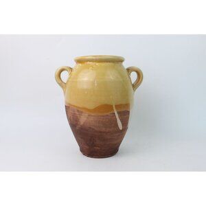 Italian Confit-Style Pottery Vase Rustic Two-Handle Decorative Pot 8”
